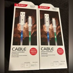 2X lightning sound controlled light up charging cords 3ft each